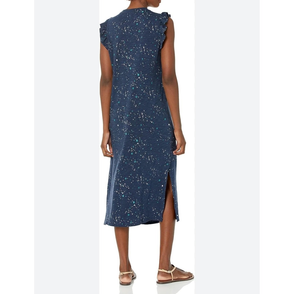 Carve Designs Ruffle Midi Dress Women Small Blue Splatter Slub Coastal Beach